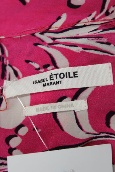 Isabel Marant Etoile Women Pink Floral Shirt Dress High Neck LongSleeve Size 36