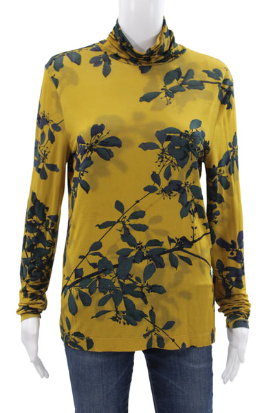 Dries Van Noten Women Jersey Turtleneck Floral Long Sleeve Yellow Top Size S