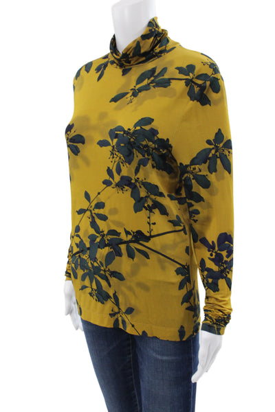 Dries Van Noten Women Jersey Turtleneck Floral Long Sleeve Yellow Top Size S