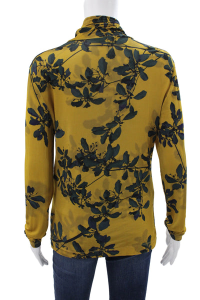 Dries Van Noten Women Jersey Turtleneck Floral Long Sleeve Yellow Top Size S