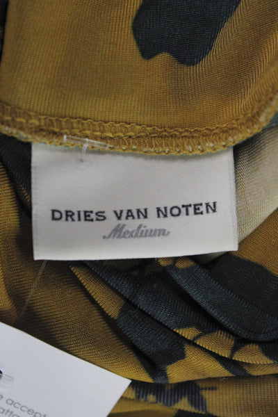 Dries Van Noten Women Jersey Turtleneck Floral Long Sleeve Yellow Top Size S