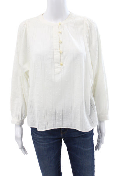 Alex Mill Women Blouse White Polka Dot Crew Neck Long Sleeve Cotton Size XS