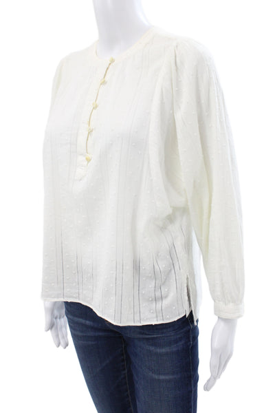 Alex Mill Women Blouse White Polka Dot Crew Neck Long Sleeve Cotton Size XS