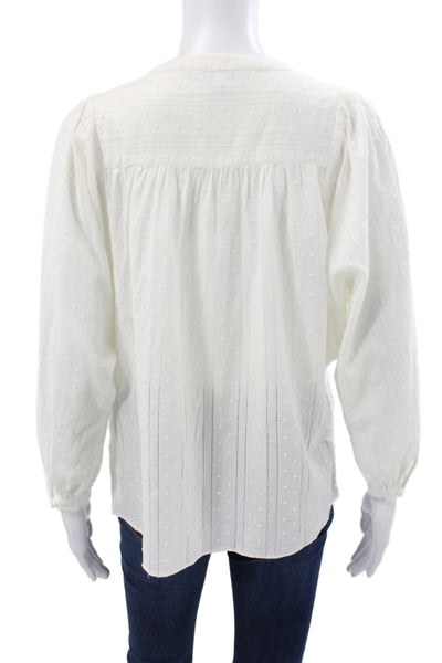 Alex Mill Women Blouse White Polka Dot Crew Neck Long Sleeve Cotton Size XS