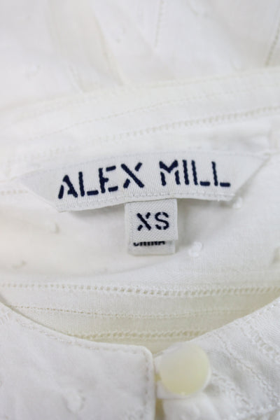 Alex Mill Women Blouse White Polka Dot Crew Neck Long Sleeve Cotton Size XS