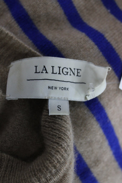 La Ligne Unisex Pullover Cashmere Striped Crew Neck Long Sleeve Beige Size S