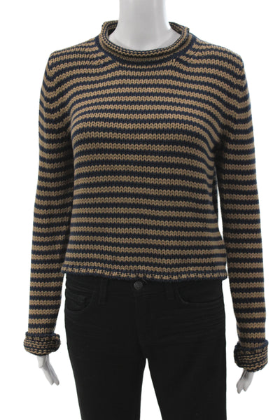 La Ligne Unisex Dark Blue Striped Cotton Pullover Crew Neck Long Sleeve Size XS