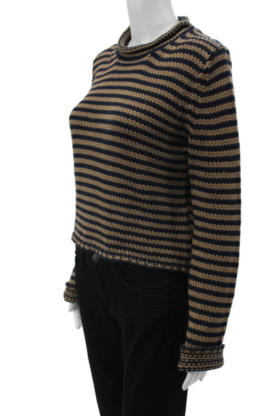 La Ligne Unisex Dark Blue Striped Cotton Pullover Crew Neck Long Sleeve Size XS