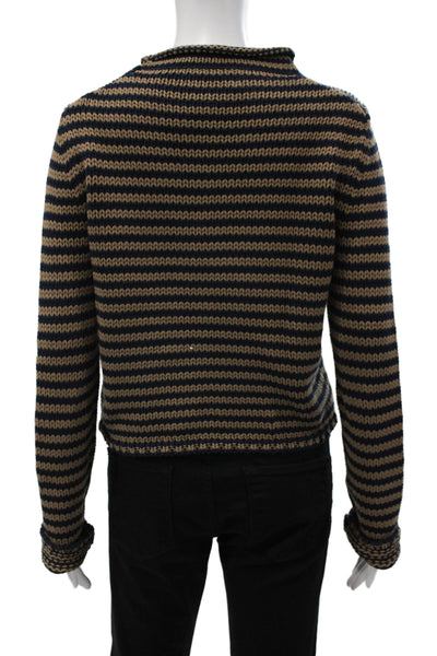 La Ligne Unisex Dark Blue Striped Cotton Pullover Crew Neck Long Sleeve Size XS