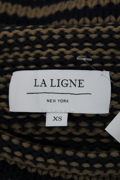 La Ligne Unisex Dark Blue Striped Cotton Pullover Crew Neck Long Sleeve Size XS