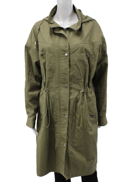 Ba&Sh Women Anorak Military Parka Green Button Cotton Long Sleeve Size 2