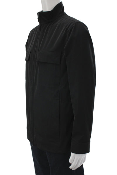 Theory Mens Designer Military Jacket Black High Neck Zip Size M
