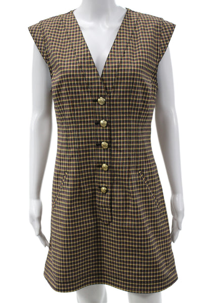 Derek Lam 10 Crosby Women Brown Checked Sleeveless Mini Shift Dress Size 10