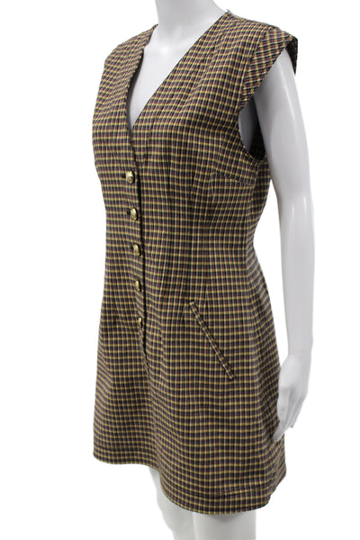 Derek Lam 10 Crosby Women Brown Checked Sleeveless Mini Shift Dress Size 10