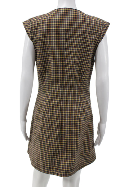 Derek Lam 10 Crosby Women Brown Checked Sleeveless Mini Shift Dress Size 10