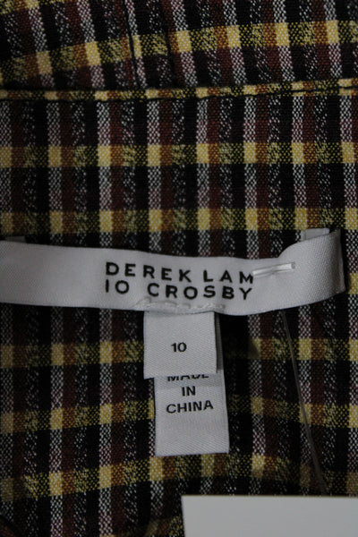 Derek Lam 10 Crosby Women Brown Checked Sleeveless Mini Shift Dress Size 10
