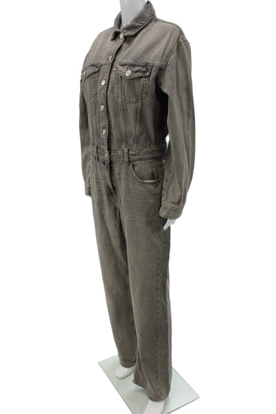 Zara Womens Gray Long Sleeve Collared Jumpsuit Size M
