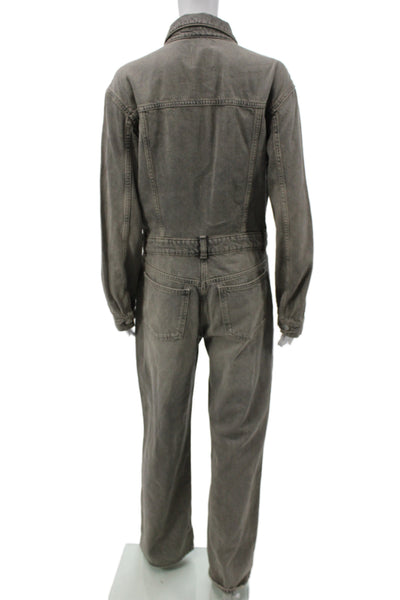 Zara Womens Gray Long Sleeve Collared Jumpsuit Size M