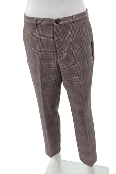 Ganni Womens Double Breasted Plaid Long Sleeve Blazer Pants Suit Set Pink Sz 40