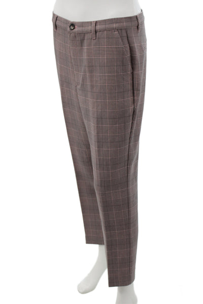 Ganni Womens Double Breasted Plaid Long Sleeve Blazer Pants Suit Set Pink Sz 40