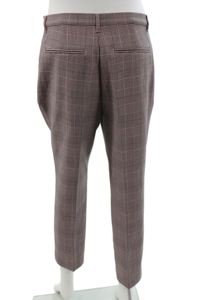 Ganni Womens Double Breasted Plaid Long Sleeve Blazer Pants Suit Set Pink Sz 40