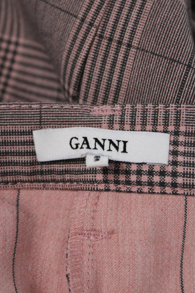 Ganni Womens Double Breasted Plaid Long Sleeve Blazer Pants Suit Set Pink Sz 40