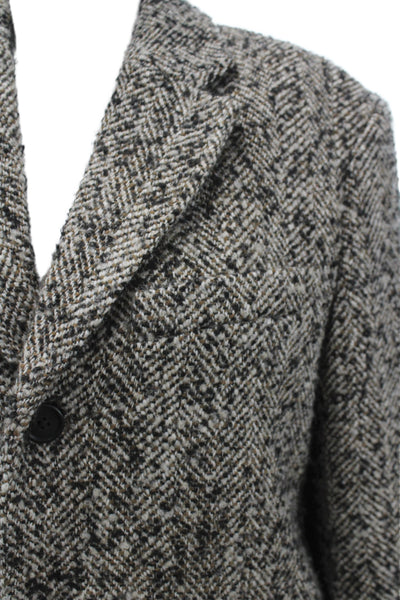 Zara Womens Overcoat Black Herringbone Plaid Wool Blend Collared Button Size M