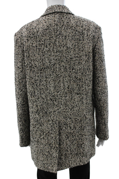 Zara Womens Overcoat Black Herringbone Plaid Wool Blend Collared Button Size M
