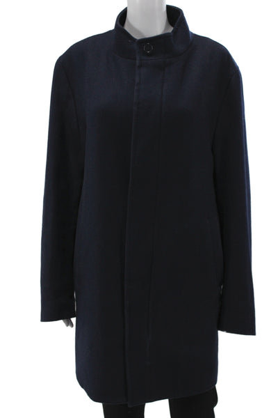 Calvin Klein Unisex Overcoat Dark Blue Wool Button High Neck Size 40