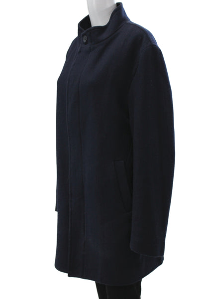 Calvin Klein Unisex Overcoat Dark Blue Wool Button High Neck Size 40