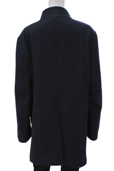 Calvin Klein Unisex Overcoat Dark Blue Wool Button High Neck Size 40