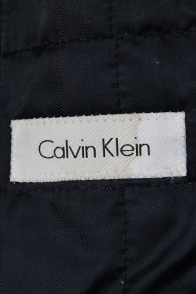 Calvin Klein Unisex Overcoat Dark Blue Wool Button High Neck Size 40