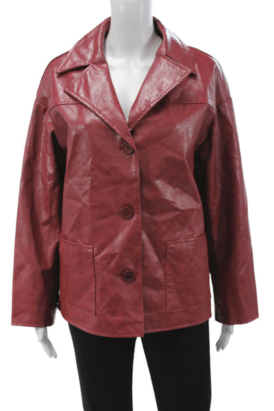 Reclaimed Vintage Womens Red Button Long Sleeve 90s Viscose Jacket Size 4
