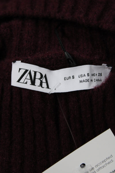 Zara Unisex Pullover Sweater Dark Red High Neck Long Sleeve Size S