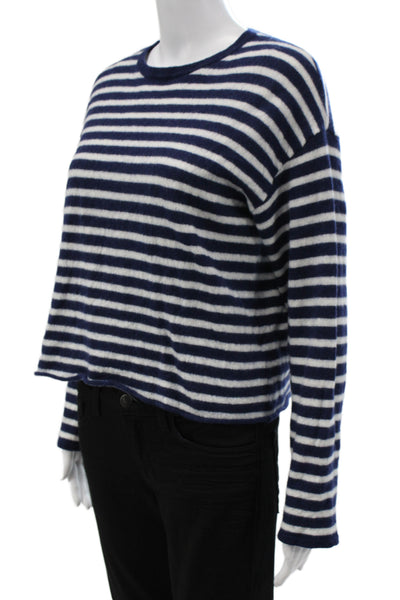 Zara Unisex Dark Blue Striped Wool Crew Neck Pullover Sweater Size S