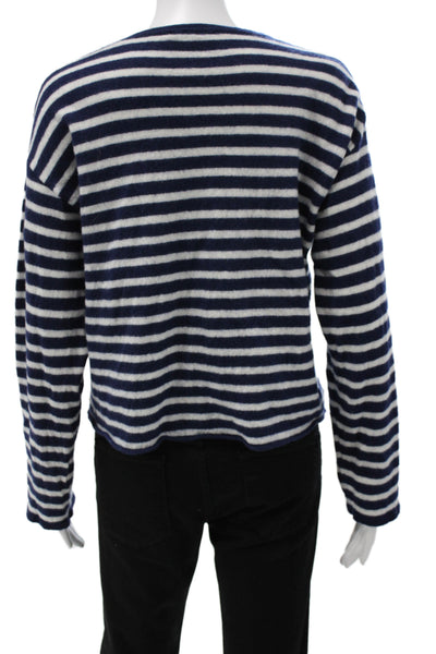 Zara Unisex Dark Blue Striped Wool Crew Neck Pullover Sweater Size S