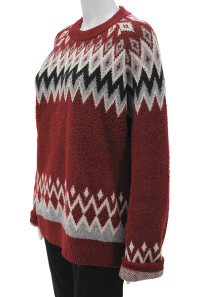 More To Come Unisex Cardigan Fair Isle Red Cashmere Silk Crew Neck Size M