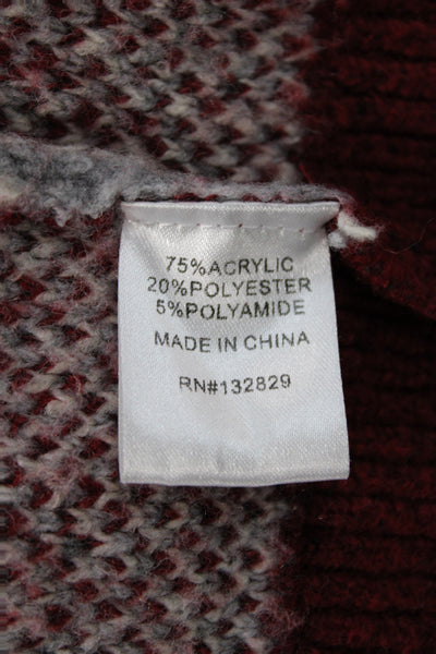 More To Come Unisex Cardigan Fair Isle Red Cashmere Silk Crew Neck Size M