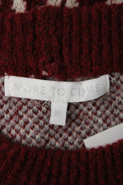 More To Come Unisex Cardigan Fair Isle Red Cashmere Silk Crew Neck Size M