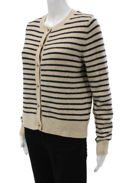 Zara Unisex Beige Striped Button Cardigan Crew Neck Acrylic Wool Size M