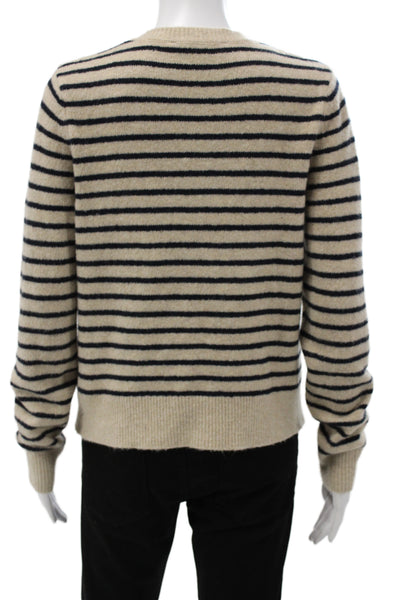 Zara Unisex Beige Striped Button Cardigan Crew Neck Acrylic Wool Size M