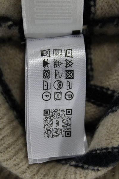 Zara Unisex Beige Striped Button Cardigan Crew Neck Acrylic Wool Size M