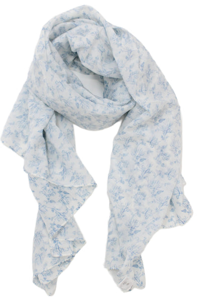 Brock Collection Womens Floral Printed Lightweight Scarf White Blue 88"x68"