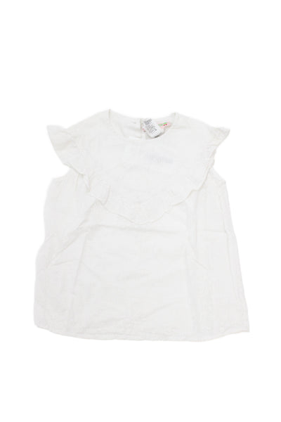 Bonpoint Girls Sleeveless Ruffled Crew Neck Floral Blouse Top White Size 3T