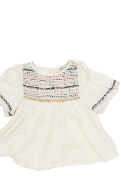 Bonpoint Girls Short Sleeve Scoop Neck Striped Top White Multi Cotton Size 3