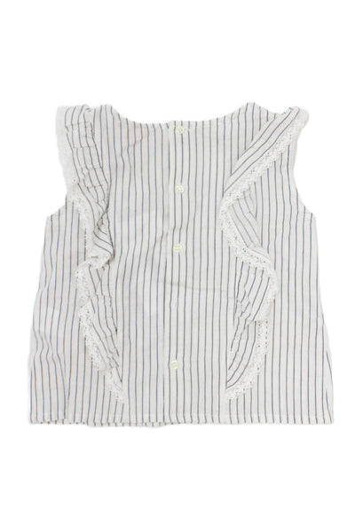 Bonpoint Girls Sleeveless Lace Trim Ruffled Striped Top White Black Size 3T