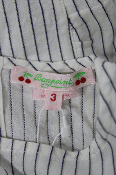 Bonpoint Girls Sleeveless Lace Trim Ruffled Striped Top White Black Size 3T