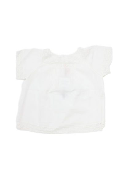 Bonpoint Girls Short Sleeve Crew Neck Lace Trim Top White Cotton Size 3T