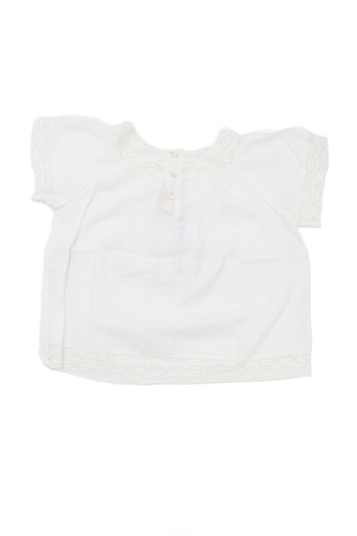 Bonpoint Girls Short Sleeve Crew Neck Lace Trim Top White Cotton Size 3T