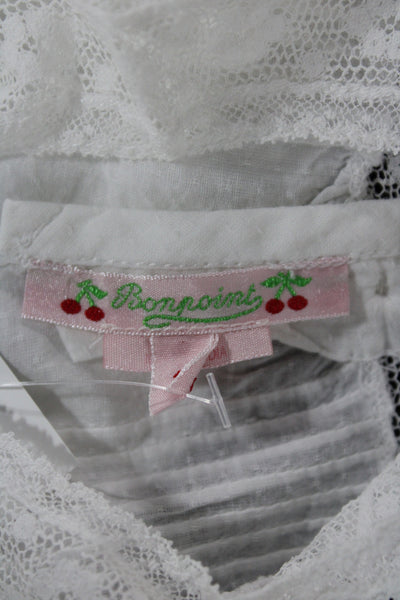 Bonpoint Girls Short Sleeve Crew Neck Lace Trim Top White Cotton Size 3T